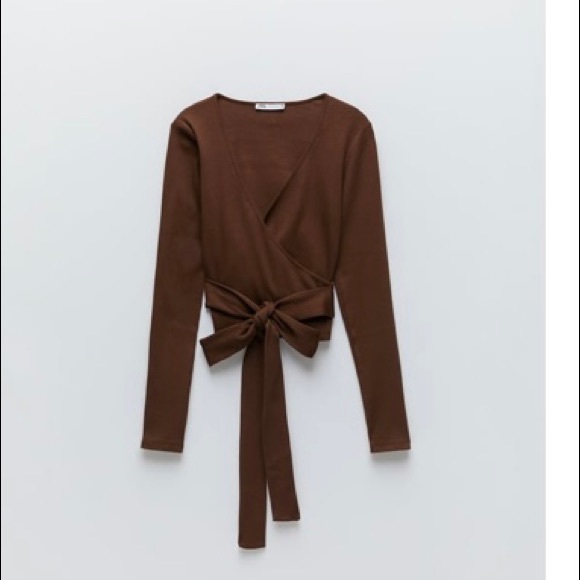 Brown Ribbed Tie Front Top - Picture 1 of 1